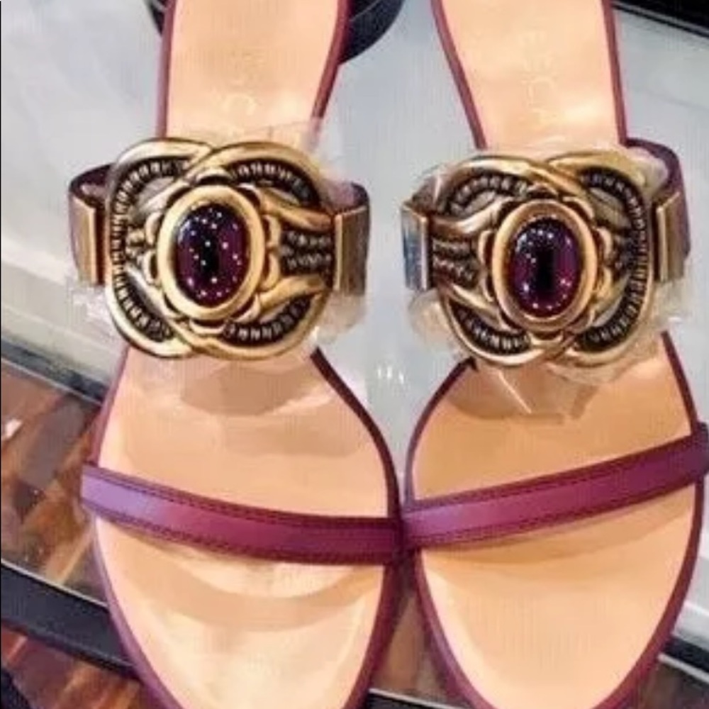 ESCADA PURPLE AMYTHEST JEWELLED SLIDES SANDALS 7